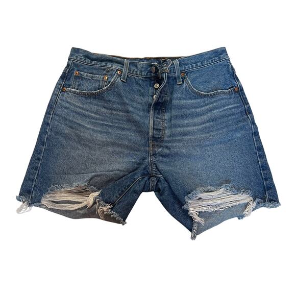 Women's Levi’s 501 Button Fly Shorts High Rise Mid-Thigh Jean Shorts SZ 33 - Picture 1 of 7
